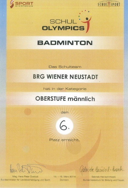 6.Platz bei den Badminton – Bundesschulmeisterschaften